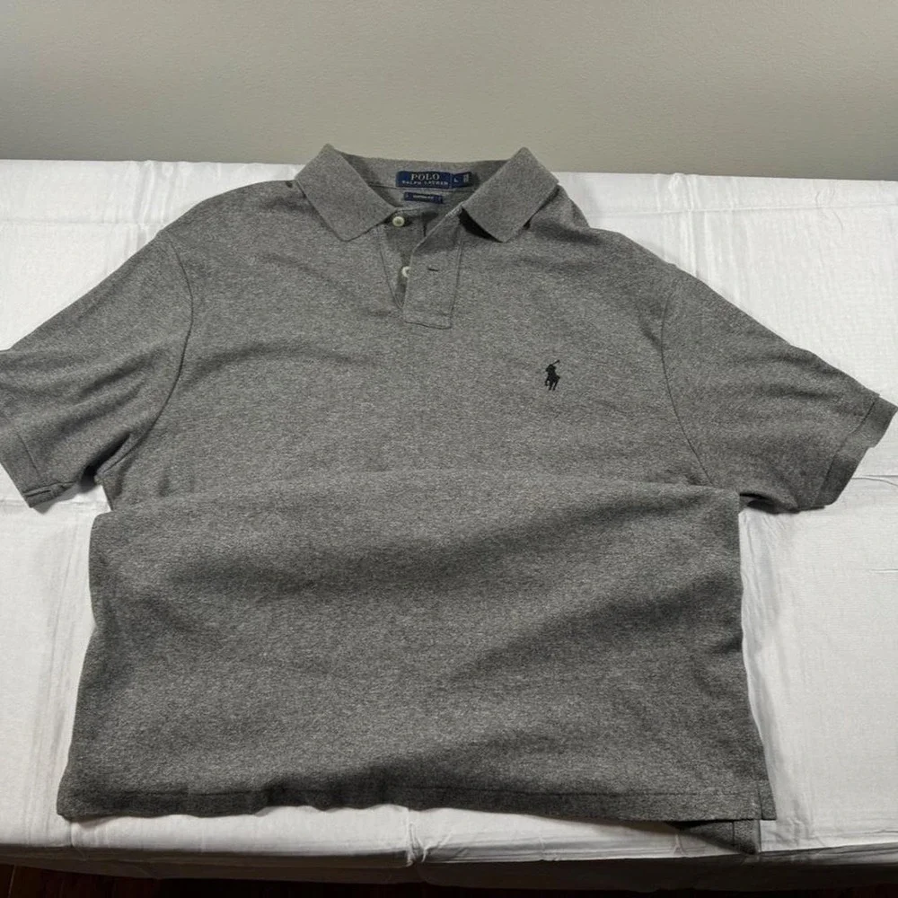 Polo Ralph Lauren Mens Custom Fit Short Sleeve Polo Shirt Grey Large